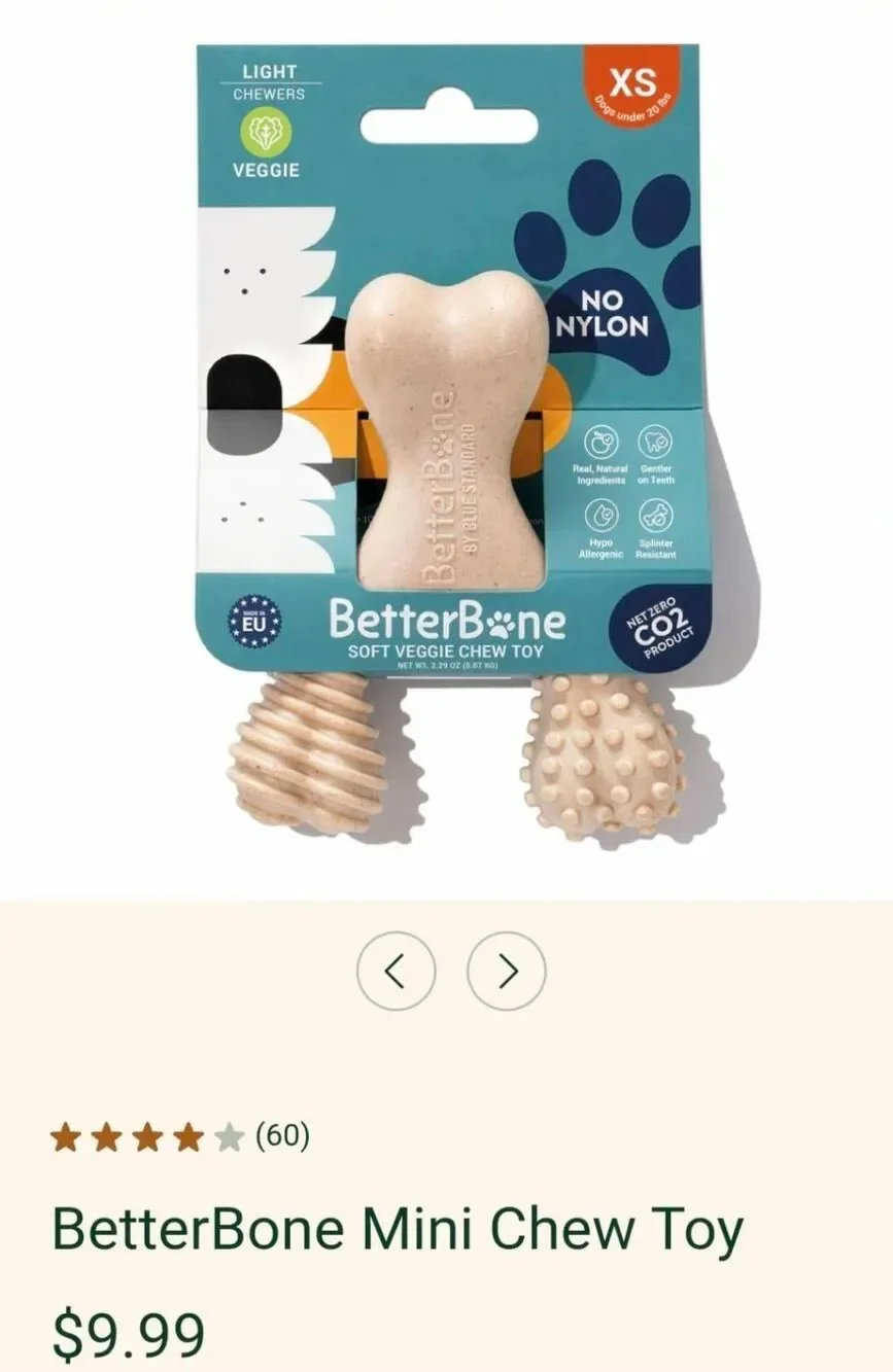 NIB 6pk BetterBone Mini Soft Classic Veggie Flavor Dog Chews Treats Toys